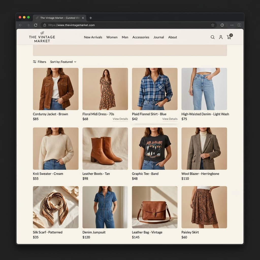 The Vintage Market website screenshot